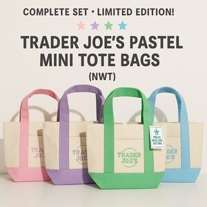 🌸 COMPLETE SET 🌸 Trader Joe’s Pastel Mini Tote Bags – Limited Edition! (…